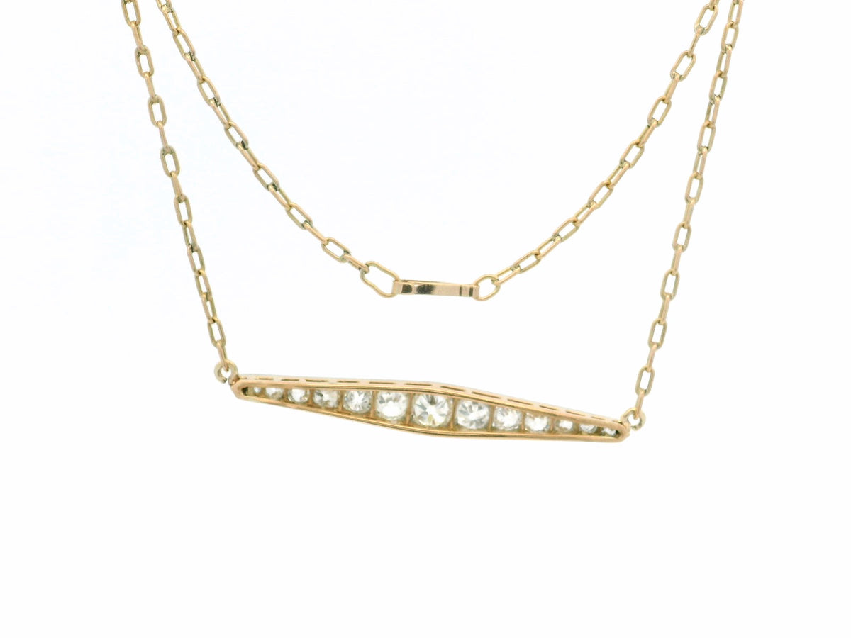 ANTIQUE EDWARDIAN 1.27ct DIAMOND BAR PENDANT SILVER &amp; 9ct GOLD