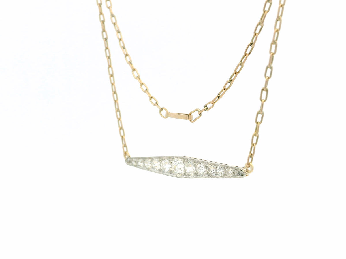 ANTIQUE EDWARDIAN 1.27ct DIAMOND BAR PENDANT SILVER &amp; 9ct GOLD