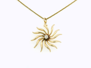 ANTIQUE DIAMOND SUN RAY PENDANT 14ct GOLD