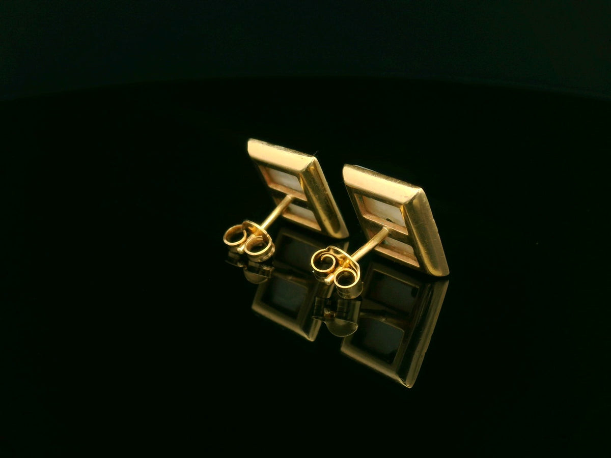 VINTAGE MOTHER OF PEARL LUCKY FIVE EARRINGS 9ct GOLD