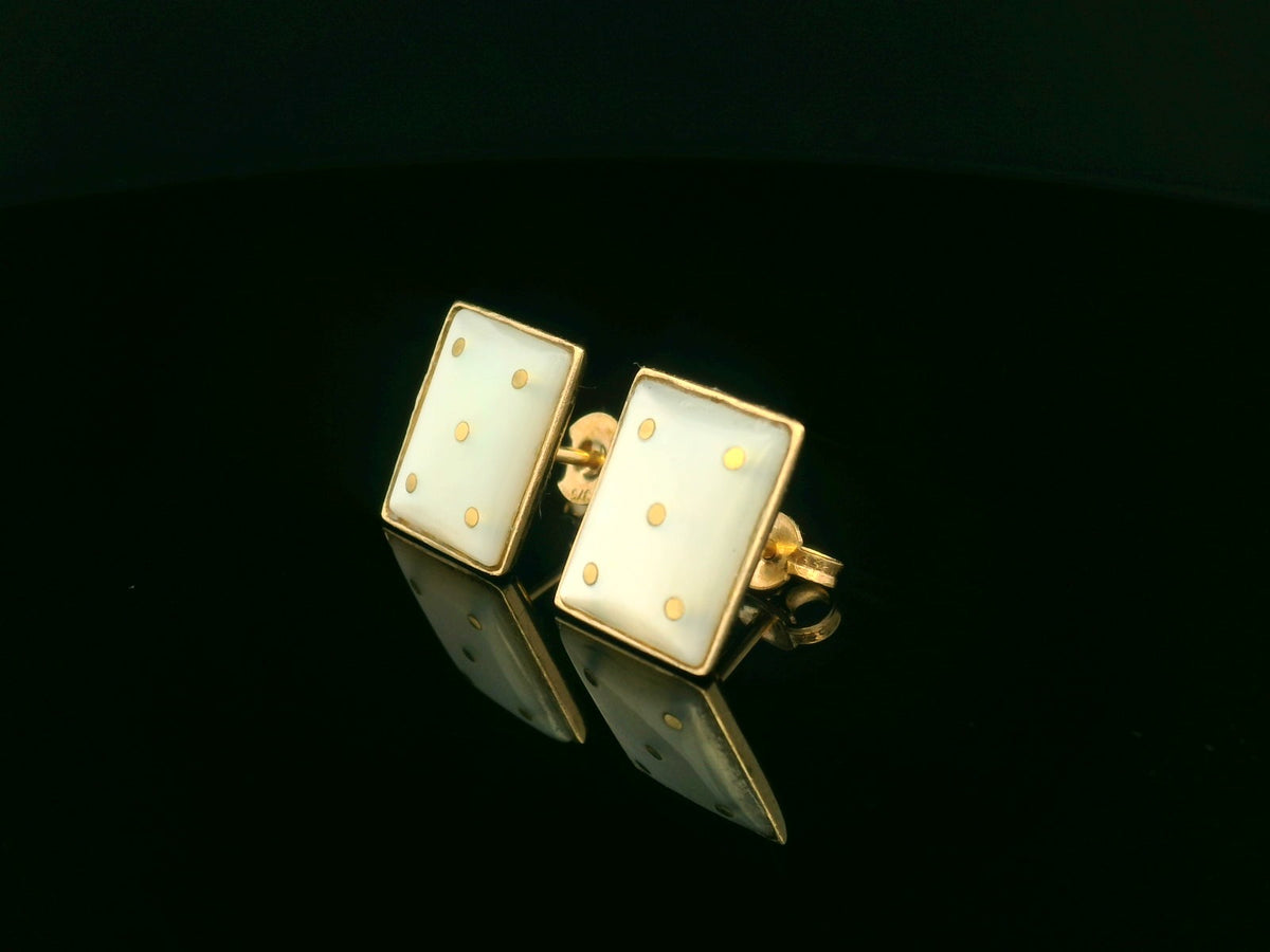 VINTAGE MOTHER OF PEARL LUCKY FIVE EARRINGS 9ct GOLD