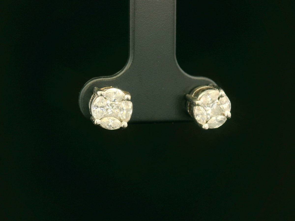 VINTAGE 1.08ct DIAMOND STUDS 18ct WHITE GOLD