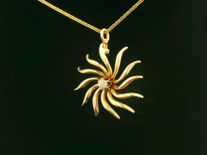 ANTIQUE DIAMOND SUN RAY PENDANT 14ct GOLD