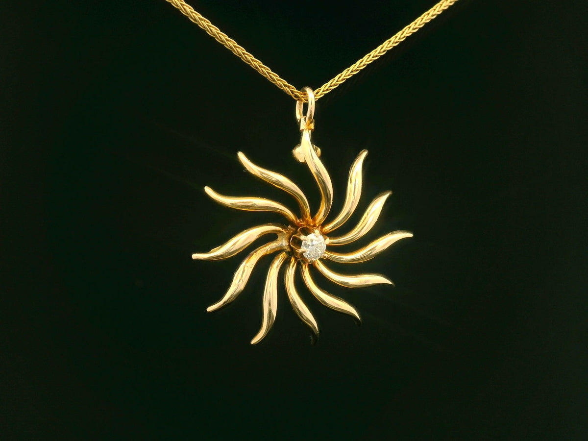 ANTIQUE DIAMOND SUN RAY PENDANT 14ct GOLD