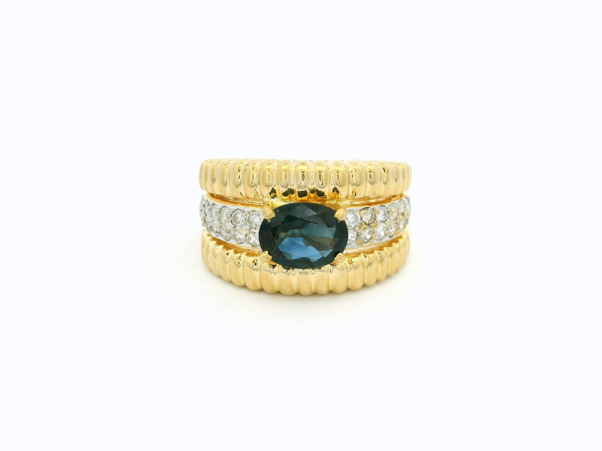 VINTAGE 1.27ct PARTI SAPPHIRE &amp; DIAMOND RING 18ct GOLD