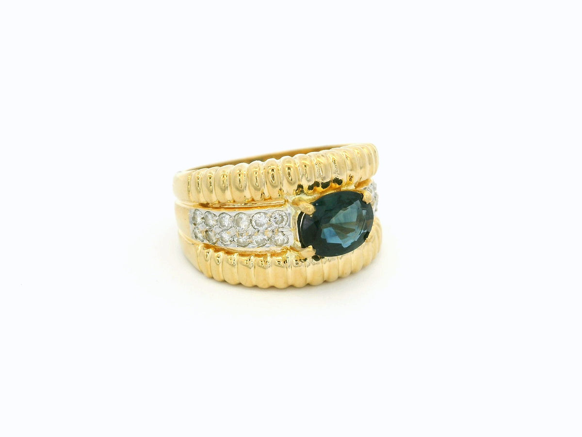 VINTAGE 1.27ct PARTI SAPPHIRE &amp; DIAMOND RING 18ct GOLD