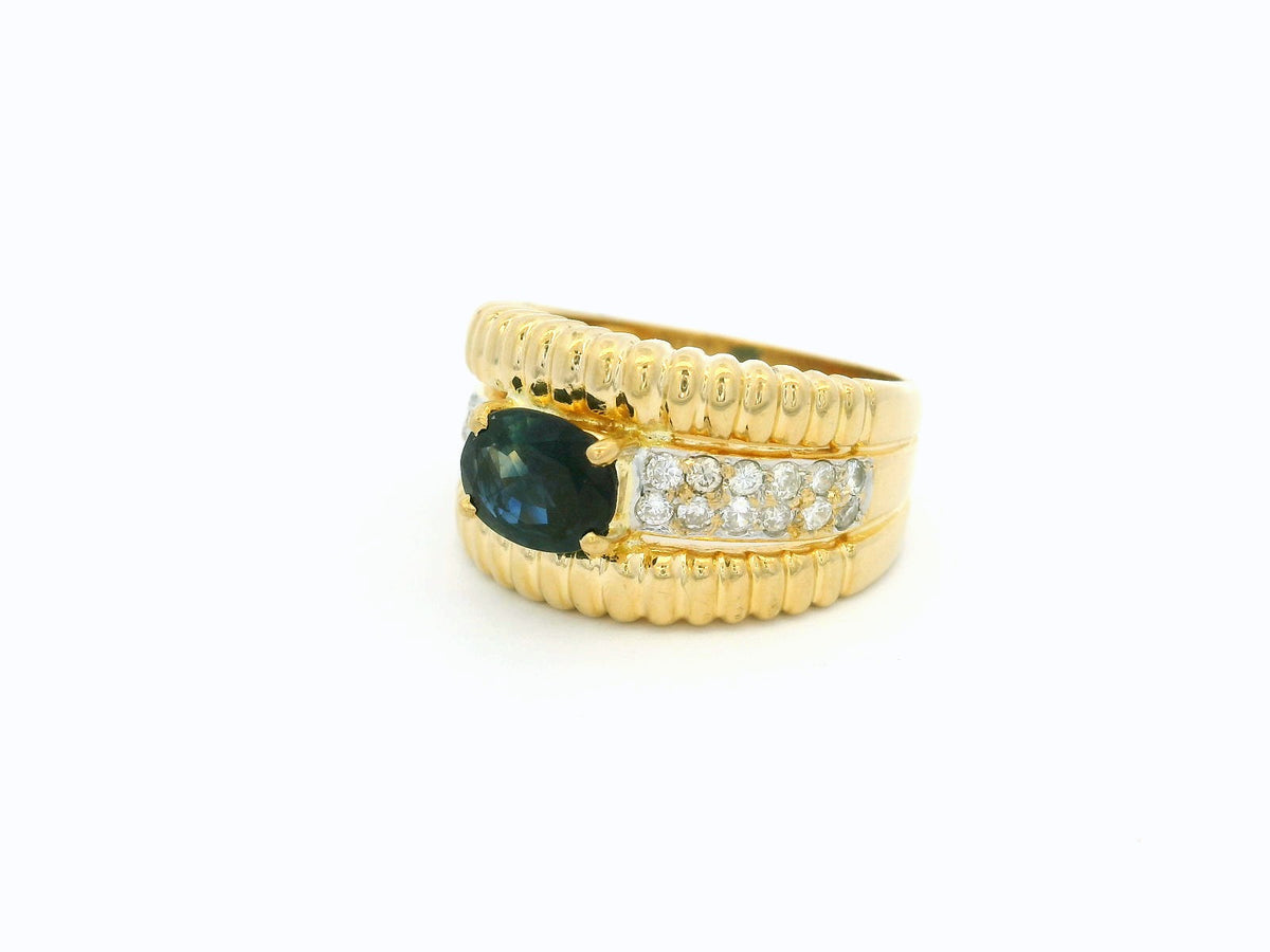 VINTAGE 1.27ct PARTI SAPPHIRE &amp; DIAMOND RING 18ct GOLD