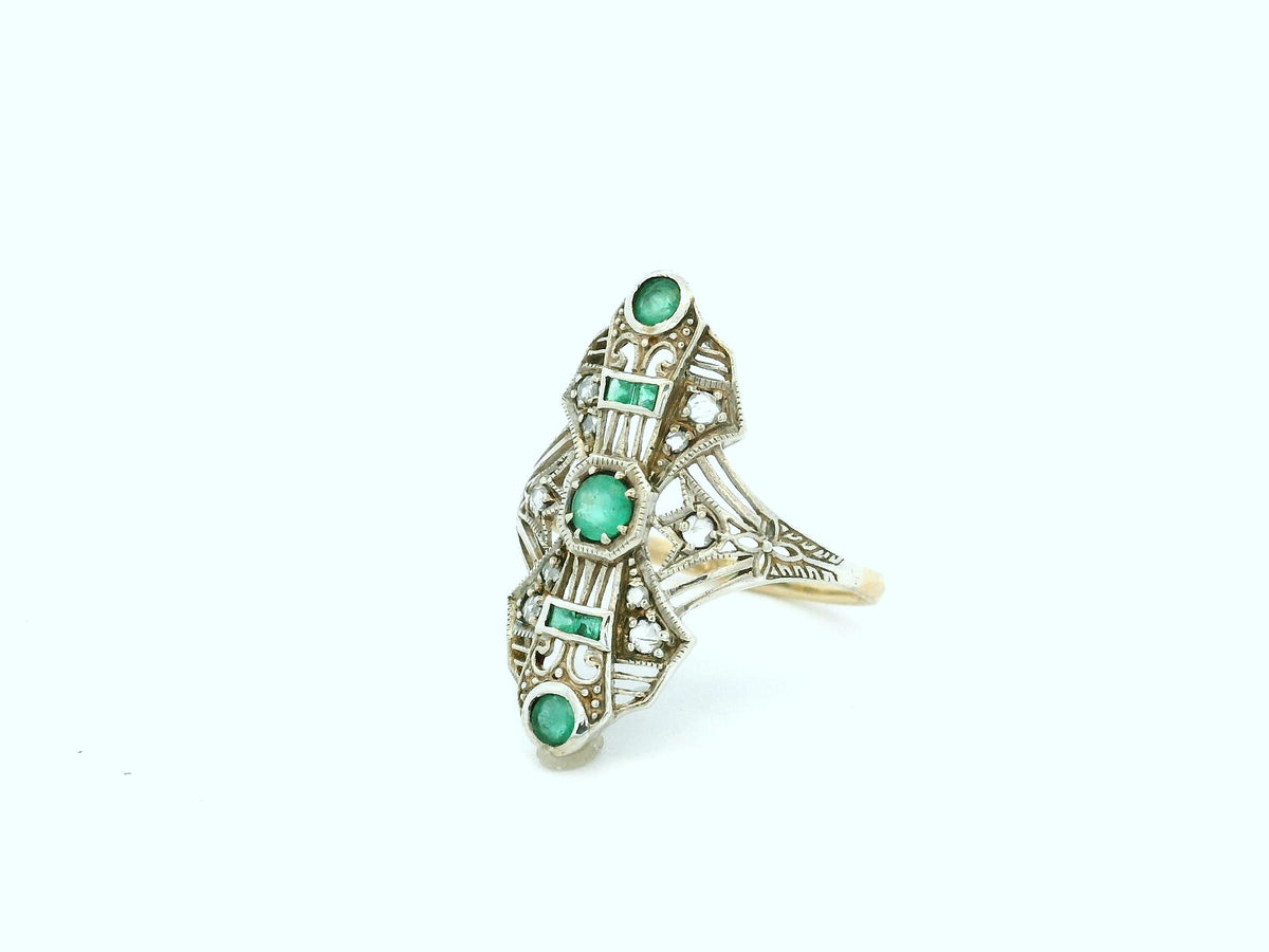 ANTIQUE ART DECO EMERALD &amp; DIAMOND RING 9ct GOLD