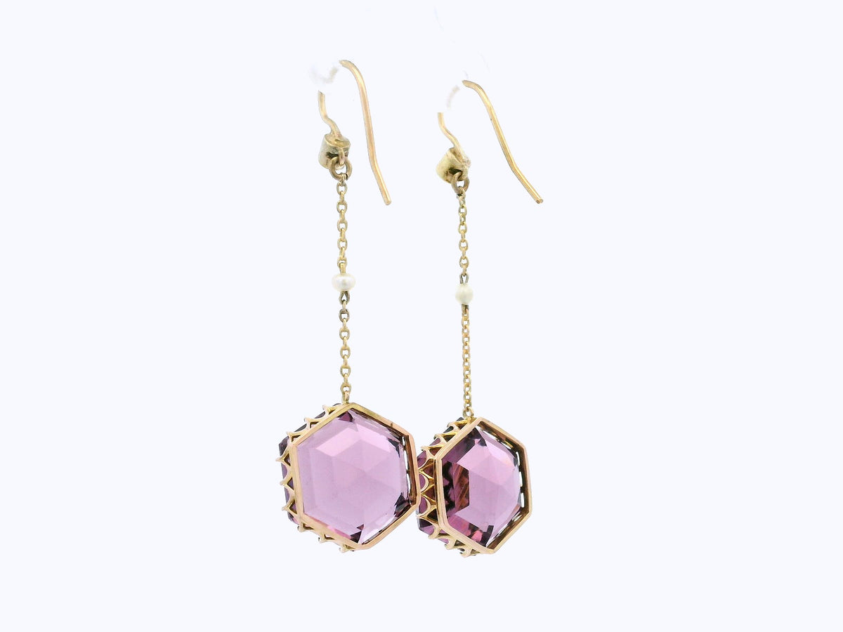 ANTIQUE VICTORIAN AMETHYST &amp; SEED PEARL EARRINGS 9ct GOLD