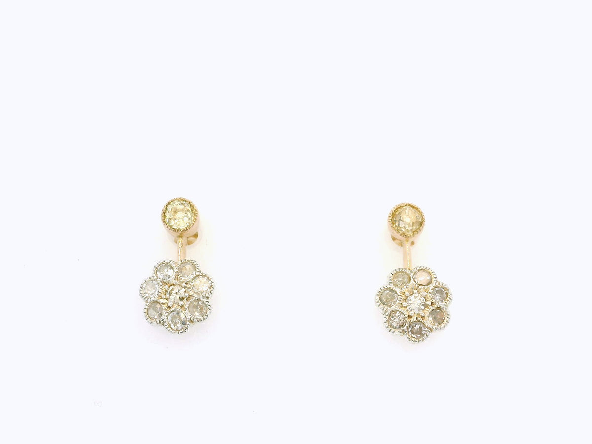 ANTIQUE EDWARDIAN .80ct DIAMOND EARRINGS 9ct GOLD