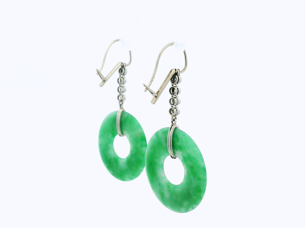 ANTIQUE ART DECO JADE &amp; DIAMOND EARRINGS 9ct GOLD