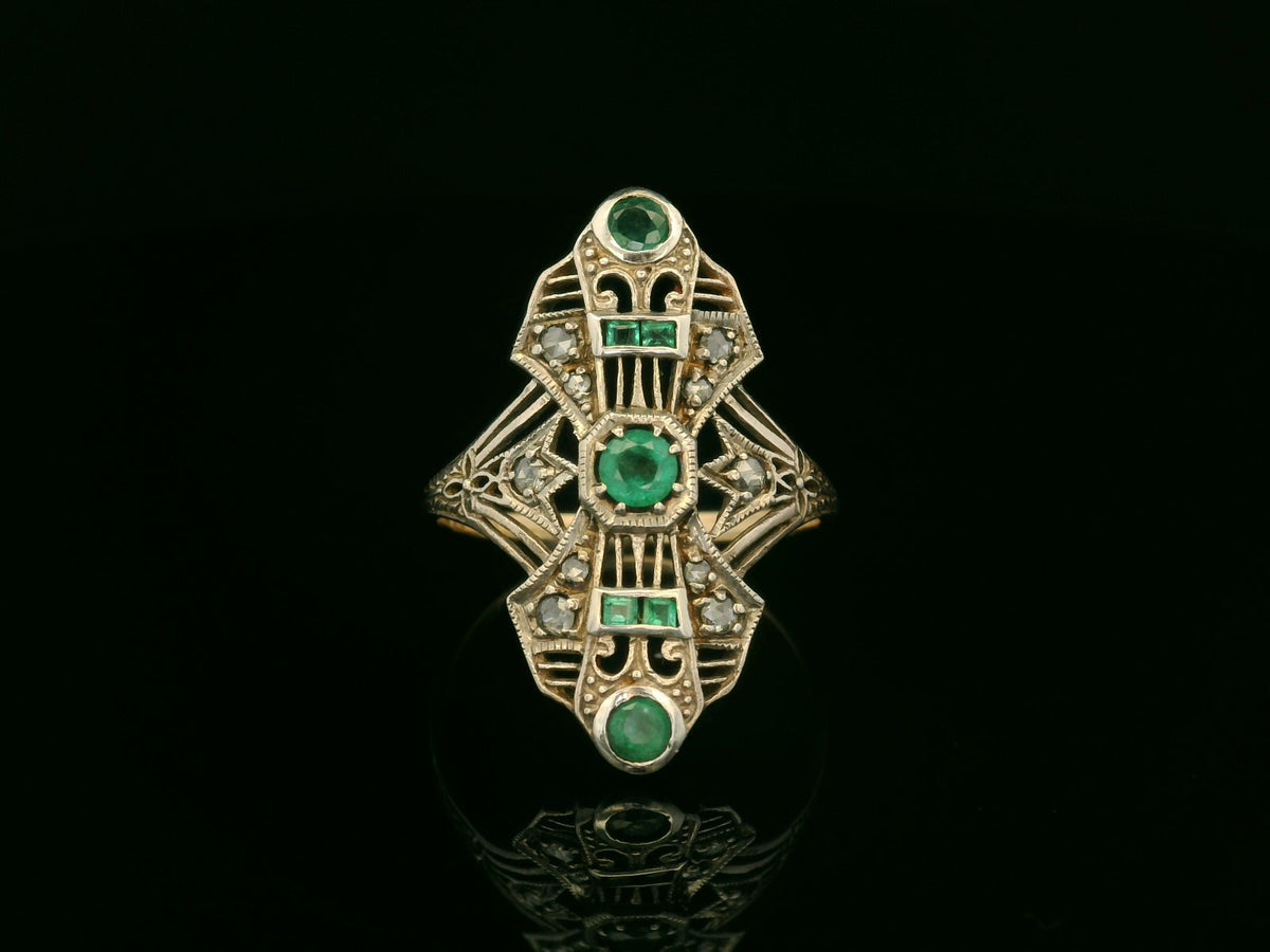 ANTIQUE ART DECO EMERALD &amp; DIAMOND RING 9ct GOLD