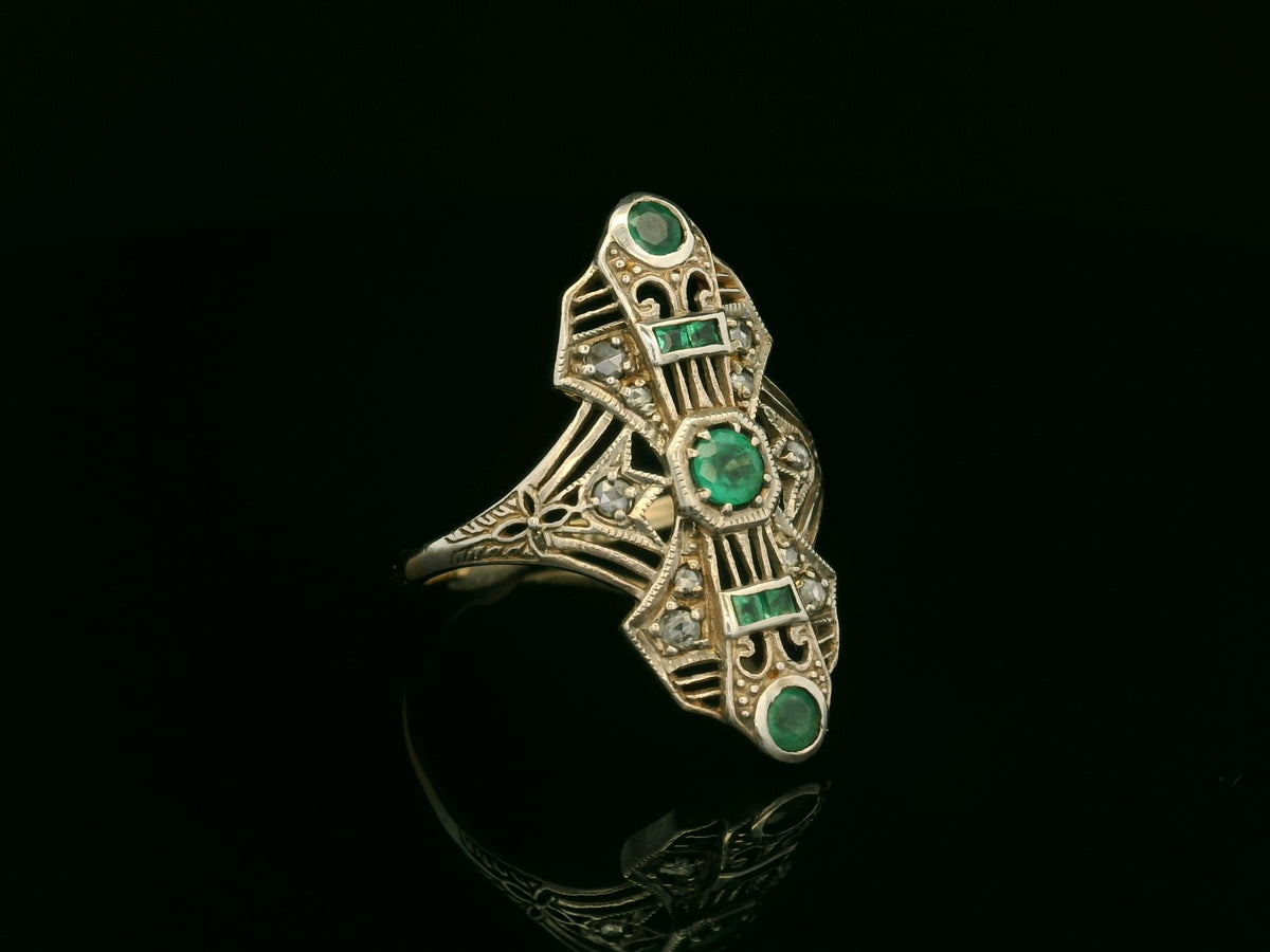 ANTIQUE ART DECO EMERALD &amp; DIAMOND RING 9ct GOLD