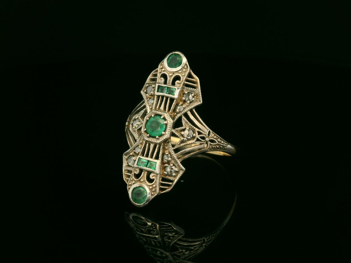 ANTIQUE ART DECO EMERALD &amp; DIAMOND RING 9ct GOLD