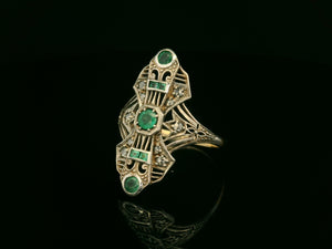 ANTIQUE ART DECO EMERALD & DIAMOND RING 9ct GOLD