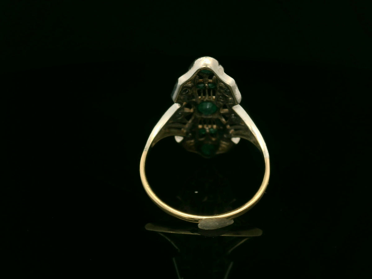 ANTIQUE ART DECO EMERALD &amp; DIAMOND RING 9ct GOLD