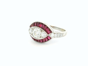 ANTIQUE ART DECO RUBY & DIAMOND RING 18ct WHITE GOLD