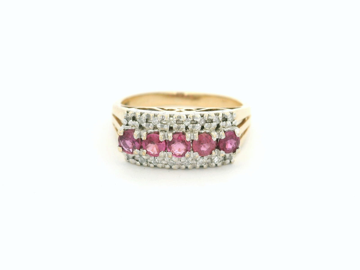 RETRO RUBY &amp; DIAMOND RING 9ct GOLD