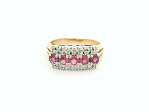 RETRO RUBY & DIAMOND RING 9ct GOLD