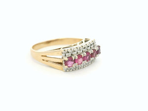 RETRO RUBY & DIAMOND RING 9ct GOLD