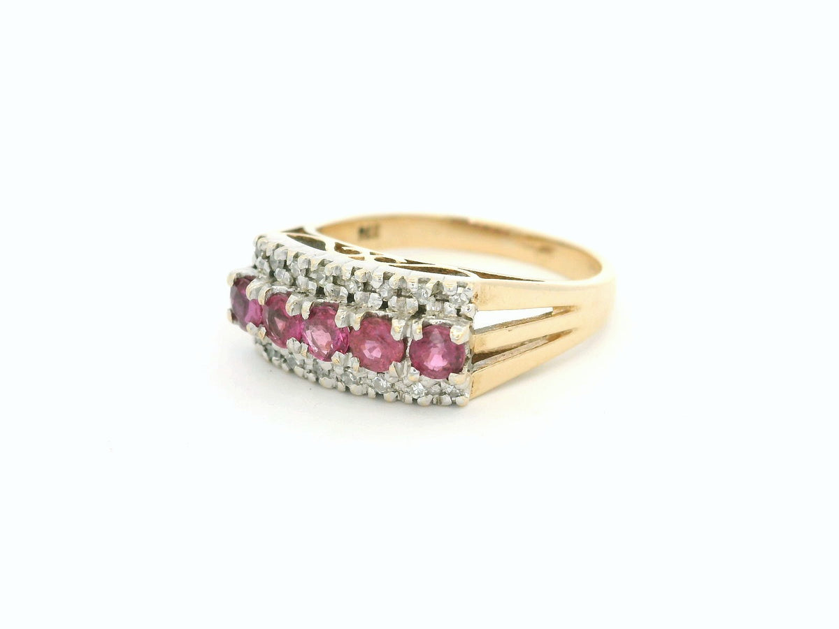RETRO RUBY &amp; DIAMOND RING 9ct GOLD