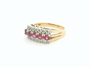 RETRO RUBY & DIAMOND RING 9ct GOLD