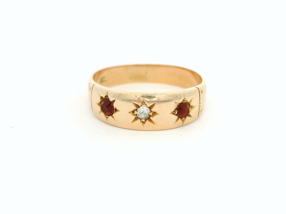 ANTIQUE STARBURST DIAMOND &amp; RUBY RING 15ct GOLD