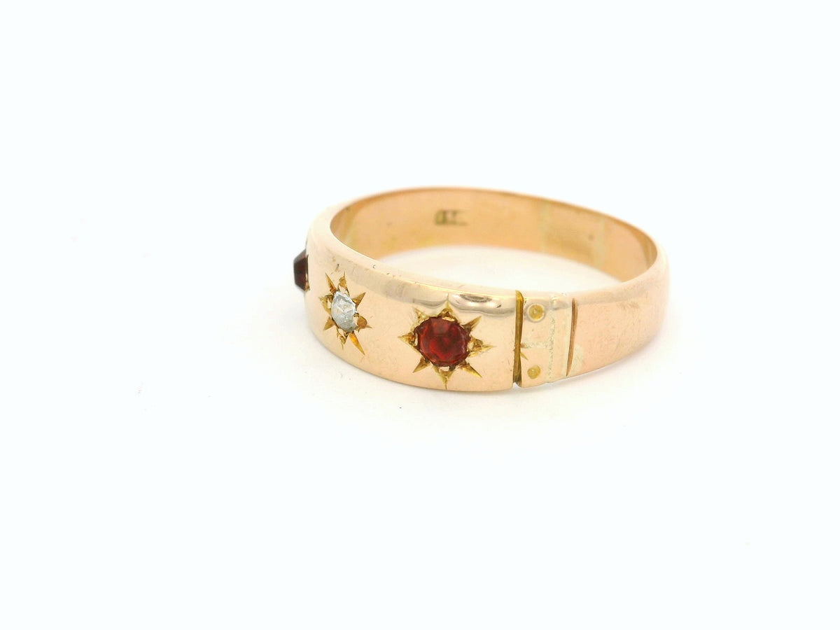ANTIQUE STARBURST DIAMOND &amp; RUBY RING 15ct GOLD