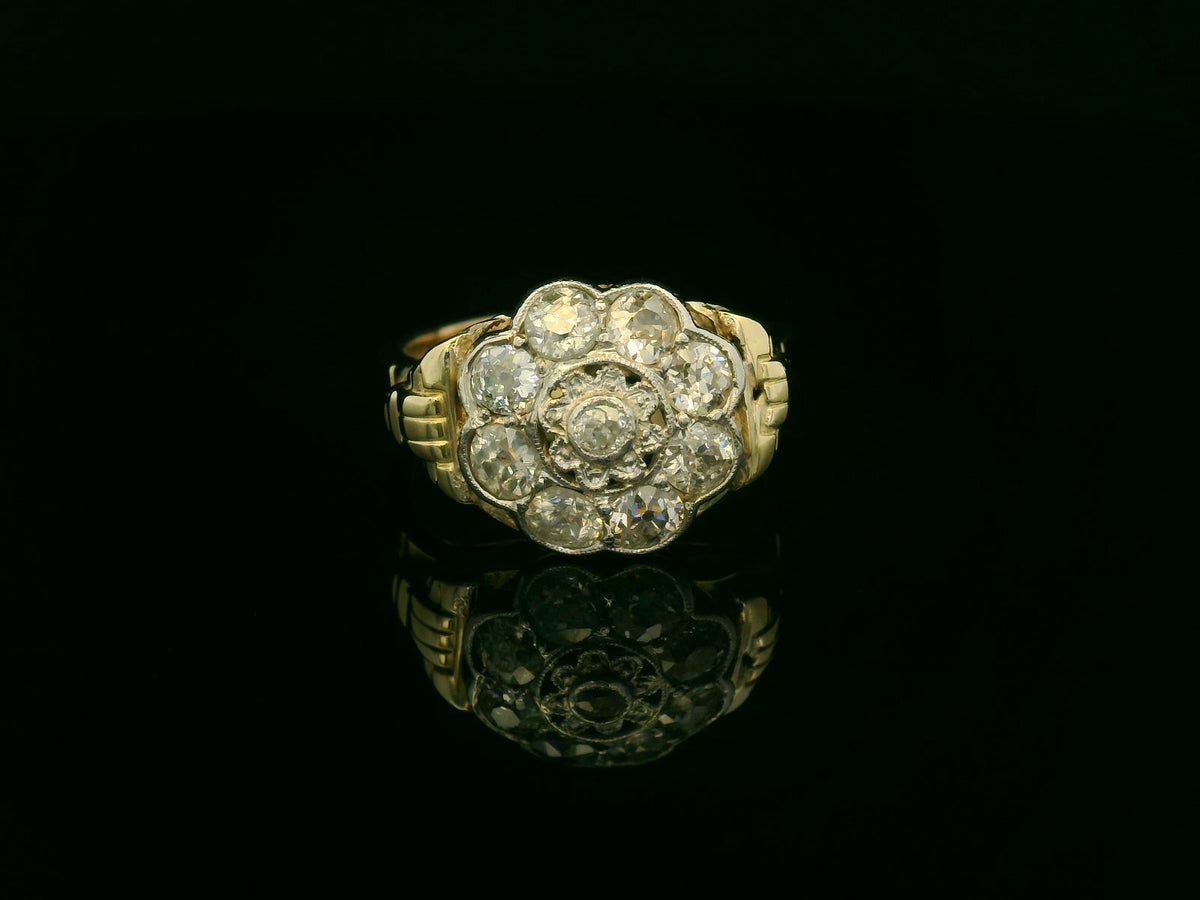 ANTIQUE 1.25ct DAIMOND DAISY CLUSTER RING 14ct GOLD &amp; PLATINUM