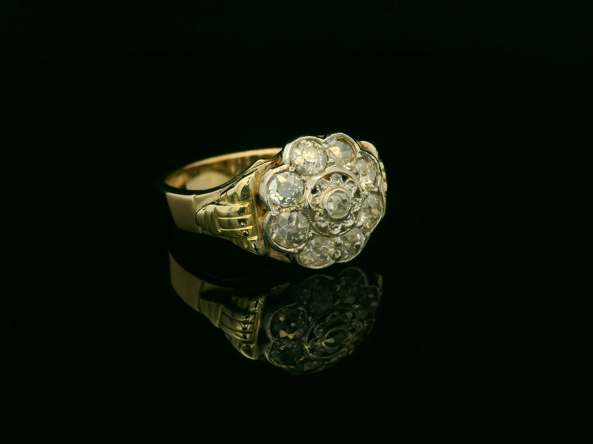 ANTIQUE 1.25ct DAIMOND DAISY CLUSTER RING 14ct GOLD &amp; PLATINUM
