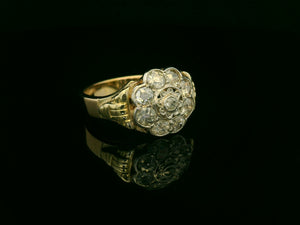 ANTIQUE 1.25ct DAIMOND DAISY CLUSTER RING 14ct GOLD & PLATINUM