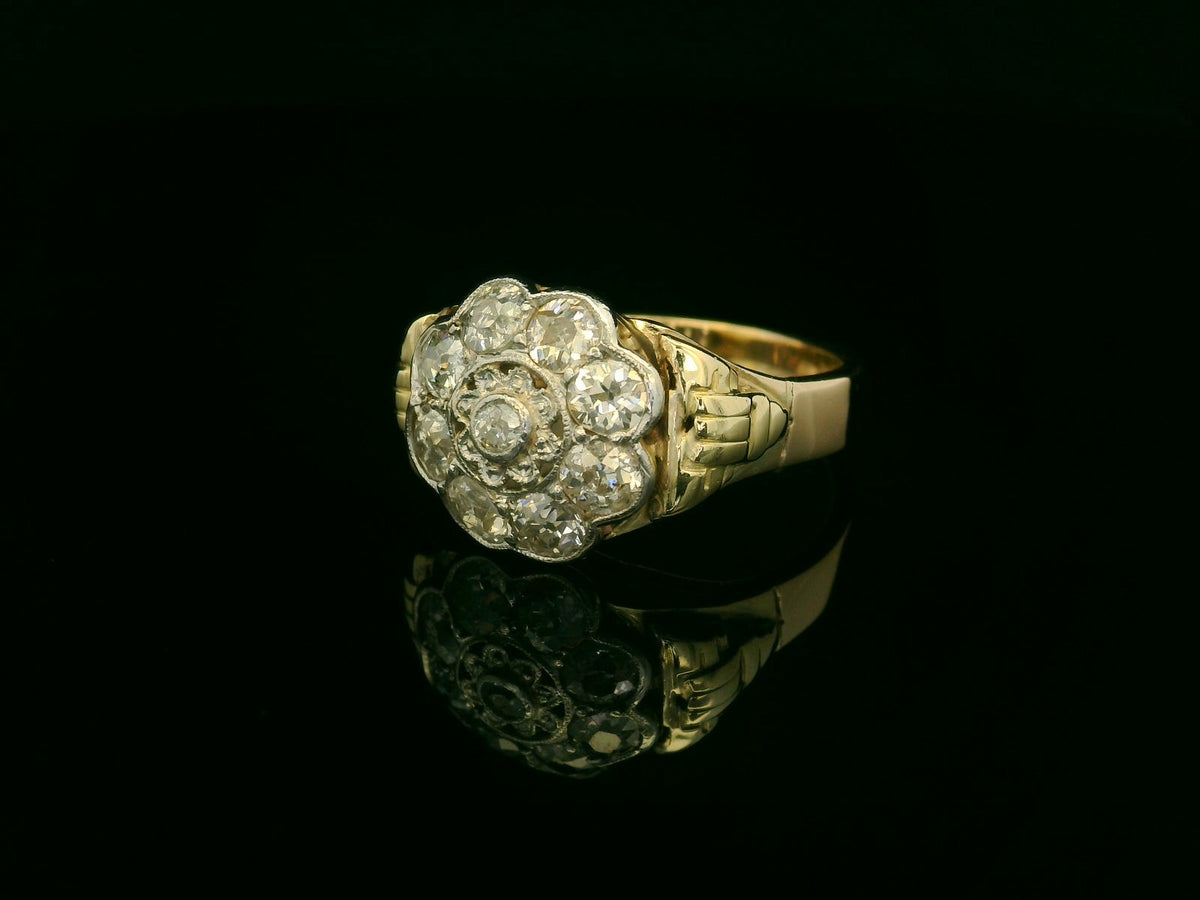 ANTIQUE 1.25ct DAIMOND DAISY CLUSTER RING 14ct GOLD &amp; PLATINUM