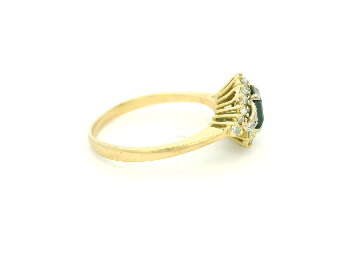 VINTAGE TEAL SAPPHIRE &amp; DIAMOND RING 18ct GOLD
