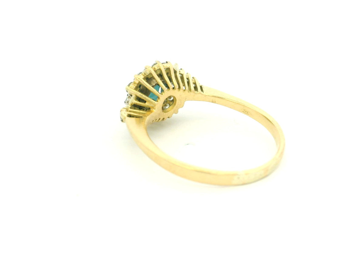 VINTAGE TEAL SAPPHIRE &amp; DIAMOND RING 18ct GOLD