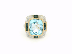 MODERN ART DECO STYLE TOPAZ SAPPHIRE & DIAMOND RING 9ct GOLD