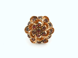 RETRO MID CENTURY GARNET CLUSTER RING 14ct GOLD