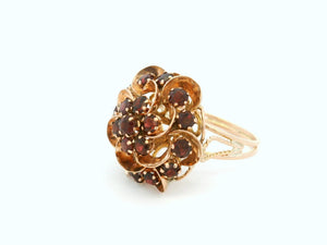 RETRO MID CENTURY GARNET CLUSTER RING 14ct GOLD