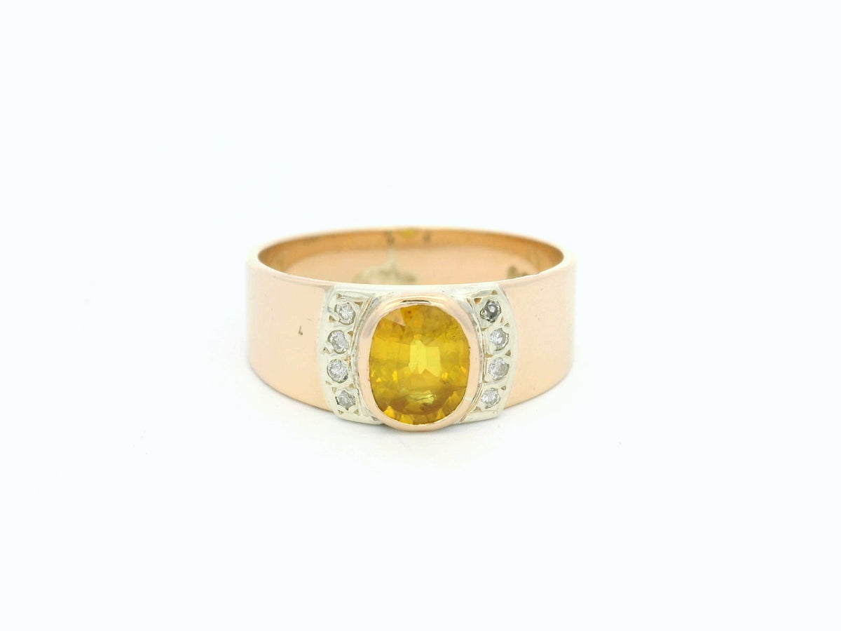 VINTAGE YELLOW SAPPHIRE &amp; DIAMOND WIDE BAND 9ct GOLD