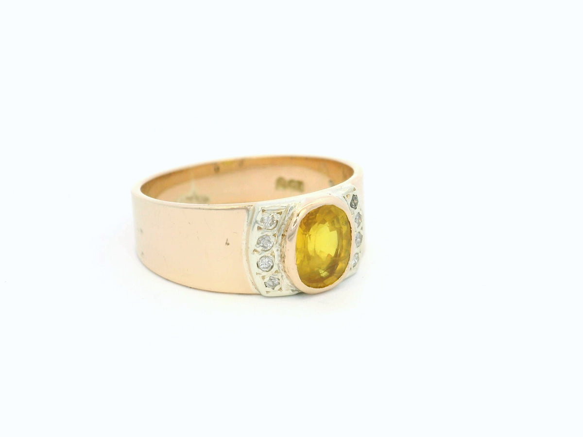 VINTAGE YELLOW SAPPHIRE &amp; DIAMOND WIDE BAND 9ct GOLD