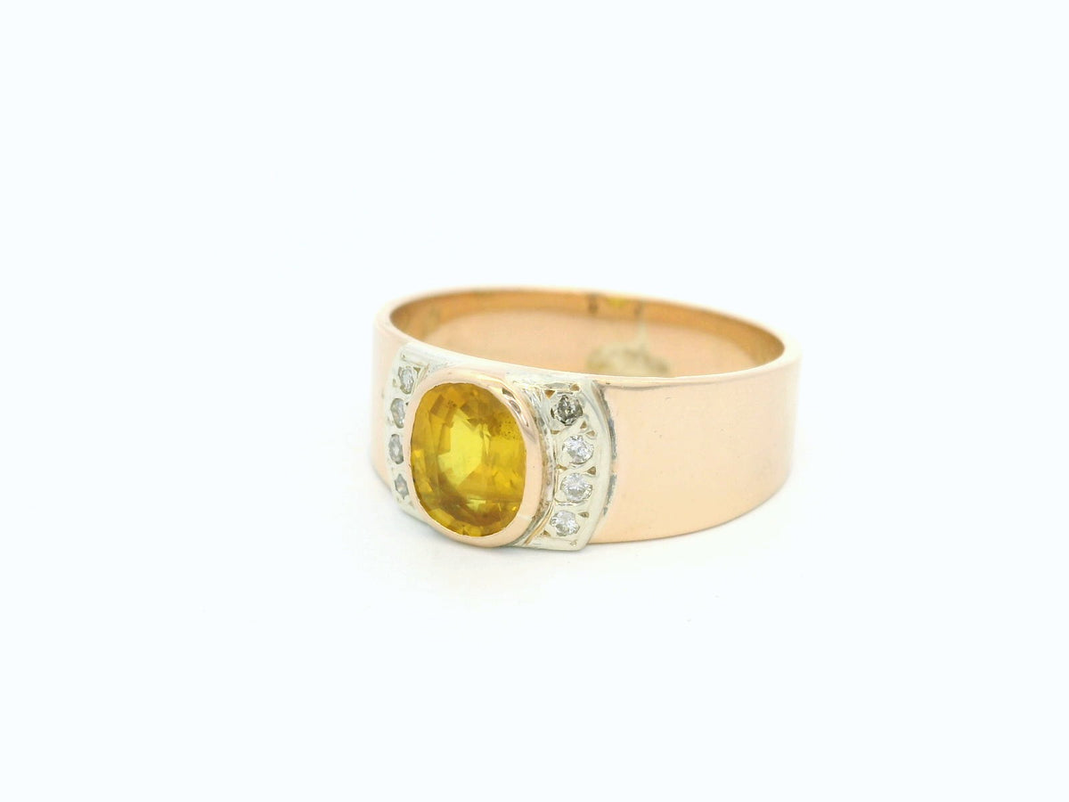 VINTAGE YELLOW SAPPHIRE &amp; DIAMOND WIDE BAND 9ct GOLD