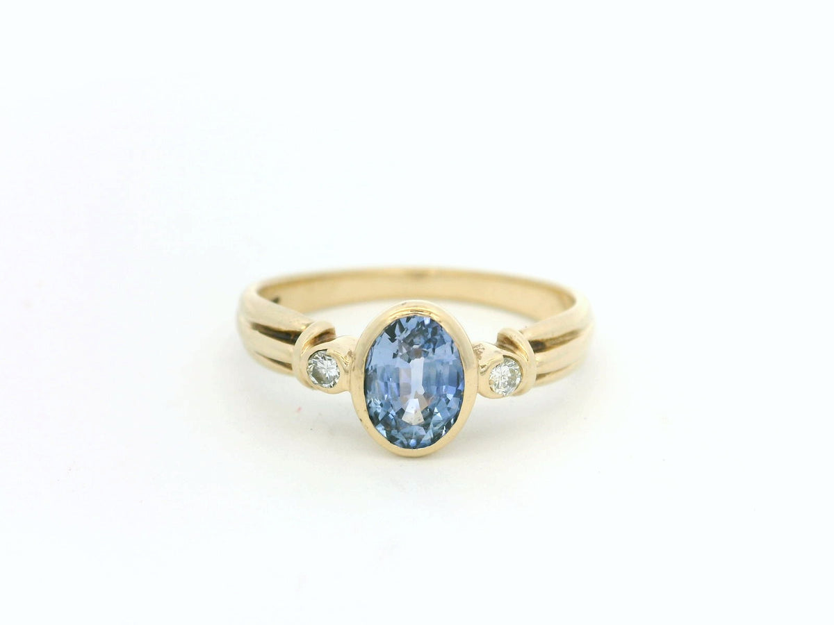 VINTAGE CEYLON SAPPHIRE &amp; DIAMOND RING 9ct GOLD