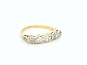 ANTIQUE ART DECO FIVE STONE DIAMOND RING 18ct GOLD