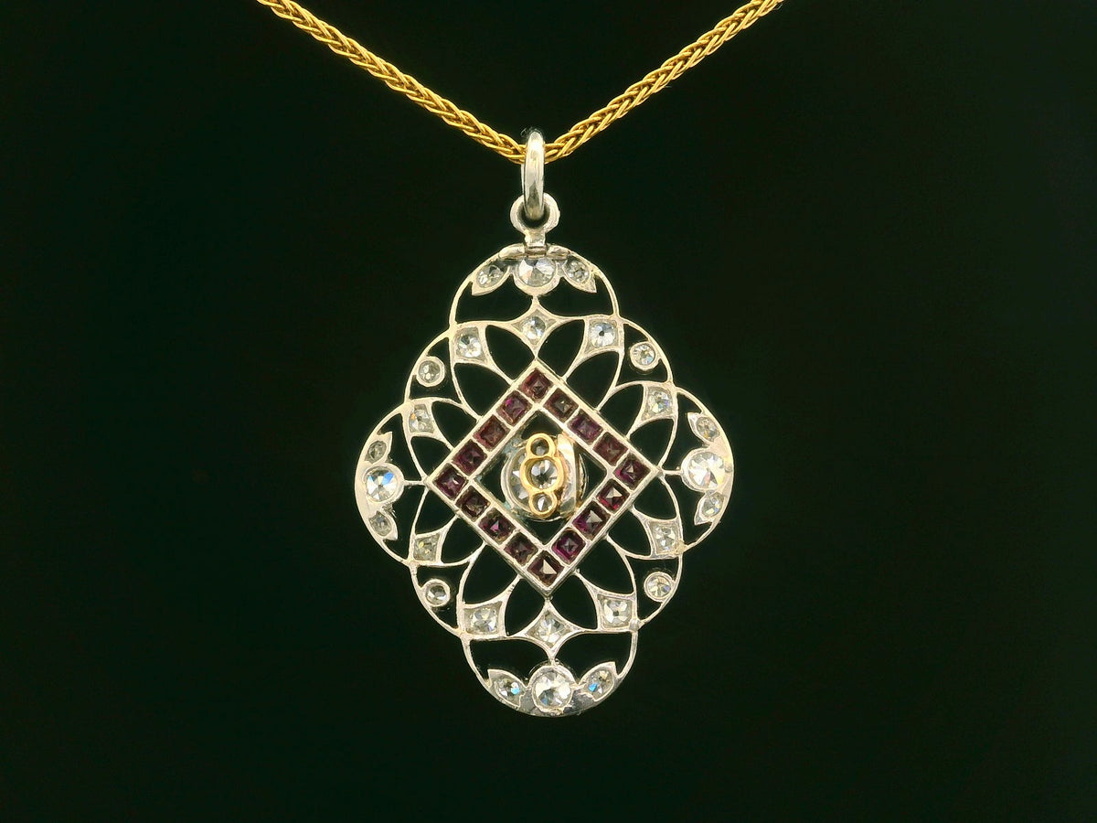 ANTIQUE EDWARDIAN PLATINUM DIAMOND &amp; RUBY PENDANT