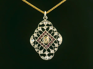 ANTIQUE EDWARDIAN PLATINUM DIAMOND & RUBY PENDANT