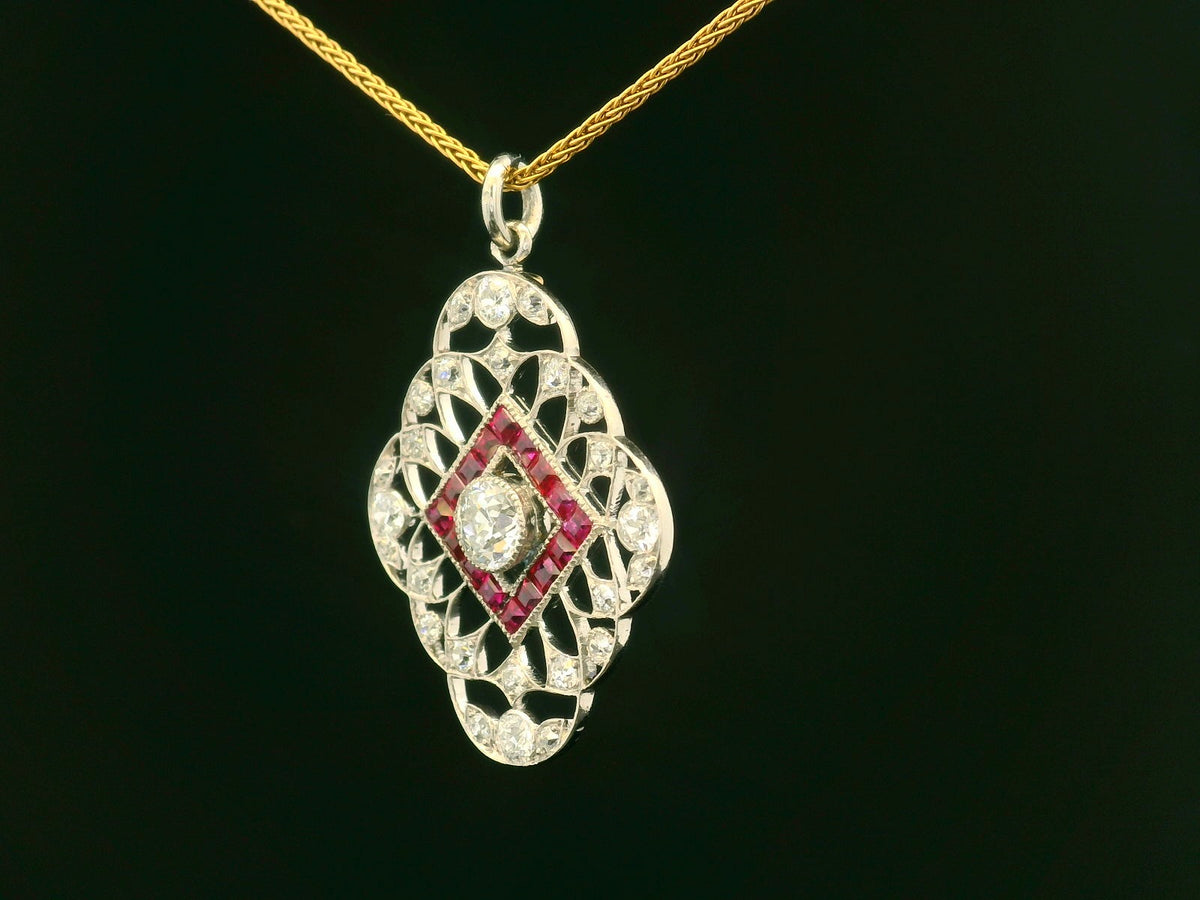 ANTIQUE EDWARDIAN PLATINUM DIAMOND &amp; RUBY PENDANT