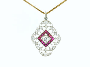 ANTIQUE EDWARDIAN PLATINUM DIAMOND & RUBY PENDANT