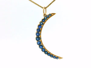 ANTIQUE EDWARDIAN SAPPHIRE CRESCENT MOON PENDANT 18ct GOLD