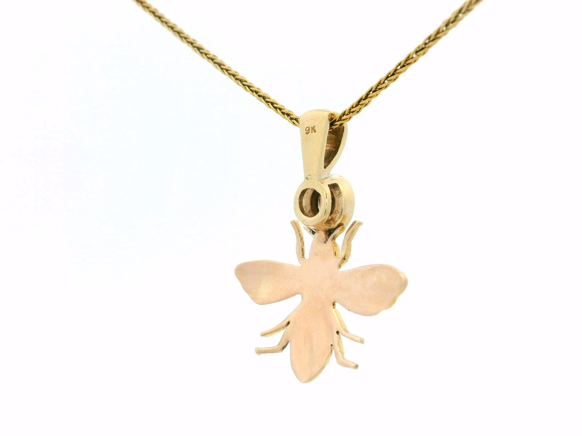 ANTIQUE BEE &amp; COGNAC DIAMOND PENDANT 9ct GOLD