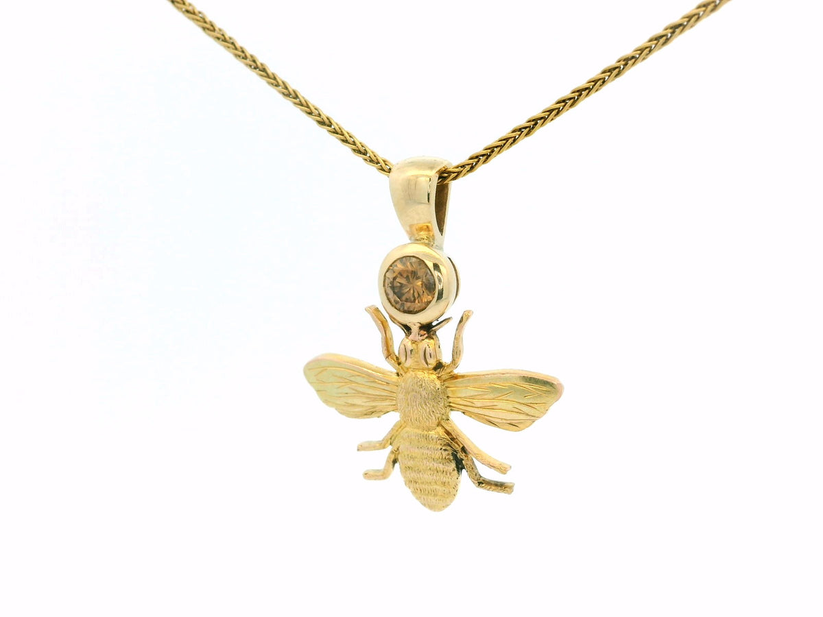 ANTIQUE BEE &amp; COGNAC DIAMOND PENDANT 9ct GOLD