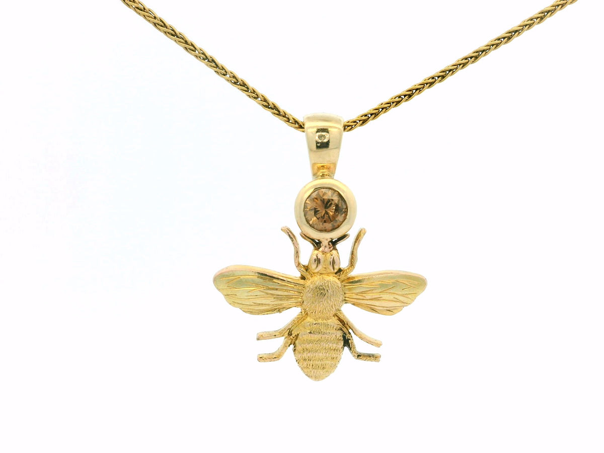 ANTIQUE BEE &amp; COGNAC DIAMOND PENDANT 9ct GOLD